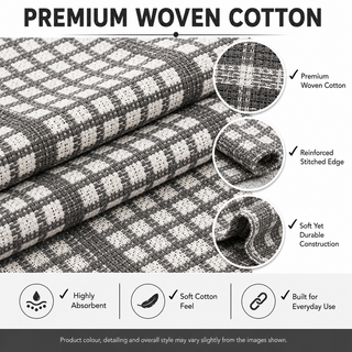 K Collection Cotton Check Wonderdry Tea Towels 50 x 70cm – Black, Grey & Assorted Colours