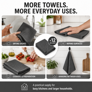 K Collection Premium Waffle Tea Towels 45 x 65cm - Highly Absorbent Quick Dry - Catering Bar Towel with Hanging Loop – Pack of 12