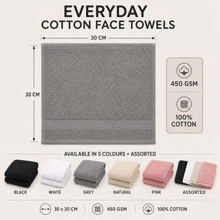 K Collection 12 Pack 100% Cotton Face Towels – 30 x 30cm