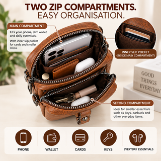 XS Studio Women's Crossbody Phone Bag - 2 Zip Shoulder Purse - Classic