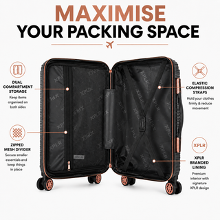 XPLR 4 Piece ABS Luggage Set with TSA Lock, 360 Degree Spinner Wheels and Rose Gold Handle