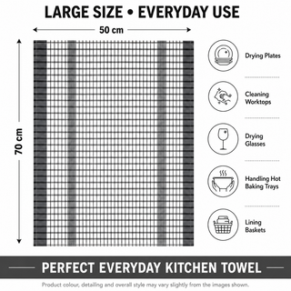K Collection Cotton Check Wonderdry Tea Towels 50 x 70cm – Black, Grey & Assorted Colours