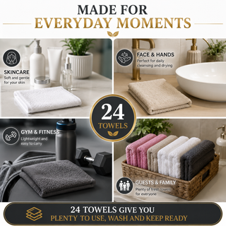 K Collection 24 Pack 100% Cotton Face Towels – 30 x 30cm