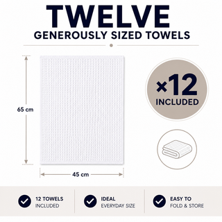 K Collection Premium Waffle Tea Towels 45 x 65cm - Highly Absorbent Quick Dry - Catering Bar Towel with Hanging Loop – Pack of 12