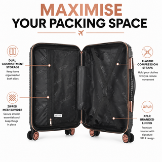 XPLR 4 Piece ABS Luggage Set with TSA Lock, 360 Degree Spinner Wheels and Rose Gold Handle