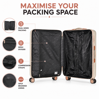 XPLR 4 Piece ABS Luggage Set with TSA Lock, 360 Degree Spinner Wheels and Rose Gold Handle