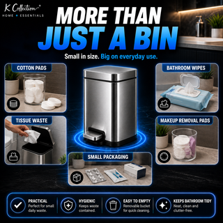K Collection 5L Rectangular Soft Close Pedal Bin - With Removable Inner Bucket -  Ideal for Bathroom, Bedroom & Office