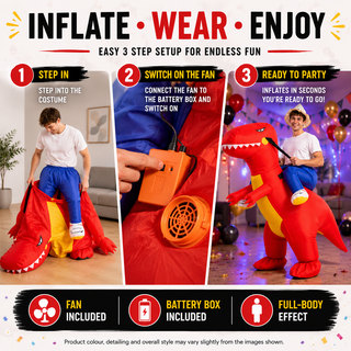 Adult Inflatable Red Dragon Ride-On Costume – One Size 160–190cm – Perfect for Festivals, Parties & Halloween
