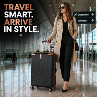 XPLR 4 Piece ABS Luggage Set with TSA Lock, 360 Degree Spinner Wheels and Rose Gold Handle