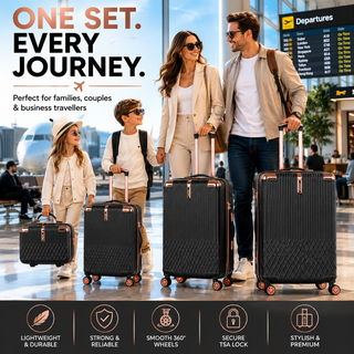 XPLR 4 Piece ABS Luggage Set with TSA Lock, 360 Degree Spinner Wheels and Rose Gold Handle