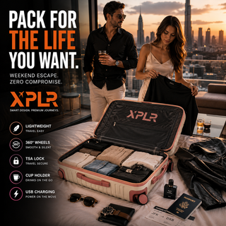 XPLR Cabin Suitcase 20 Inch (55x34x24cm) - Hard Shell Carry On Luggage with USB Charging Port, Cup Holder, TSA Lock, 360° Spinner Wheels, Lightweight 2.8kg Hand Luggage for Travel