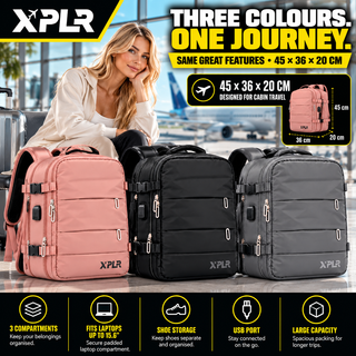 XPLR Multi Airline Voyager Cabin Backpack 45x36x20cm – 3 Colours