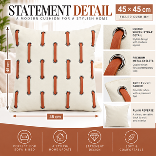K Collection Decorative Strap Detail Cushion 45cm – Ivory Cognac