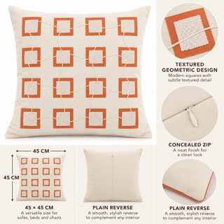 K Collection Decorative Geometric Cushion 45cm – Ivory Terracotta