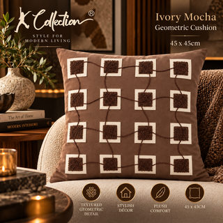 K Collection Decorative Geometric Cushion 45cm – Ivory Mocha