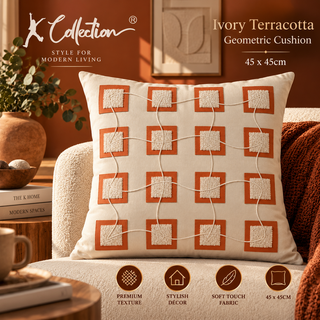 K Collection Decorative Geometric Cushion 45cm – Ivory Terracotta