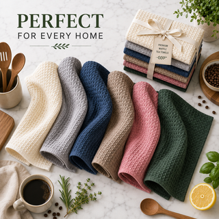 K Collection Premium Waffle Tea Towels 45 x 65cm - Highly Absorbent Quick Dry - Catering Bar Towel with Hanging Loop – Pack of 6