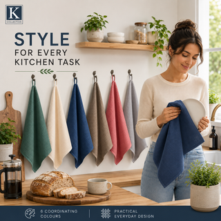K Collection Premium Waffle Tea Towels 45 x 65cm - Highly Absorbent Quick Dry - Catering Bar Towel with Hanging Loop – Pack of 12