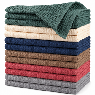 K Collection Premium Waffle Tea Towels 45 x 65cm - Highly Absorbent Quick Dry - Catering Bar Towel with Hanging Loop – Pack of 12