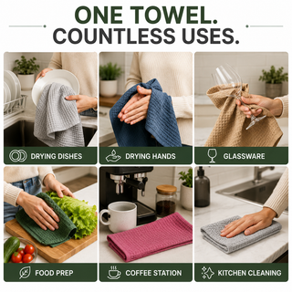K Collection Premium Waffle Tea Towels 45 x 65cm - Highly Absorbent Quick Dry - Catering Bar Towel with Hanging Loop – Pack of 6