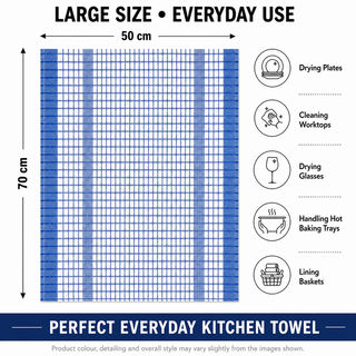 K Collection Cotton Check Wonderdry Tea Towels 50 x 70cm – Black, Grey & Assorted Colours