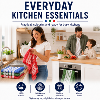 K Collection Cotton Check Wonderdry Tea Towels 50 x 70cm – Black, Grey & Assorted Colours