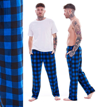 Keanu Mens 2 Pack Lounge Pants - Blue/Grey Buffalo Check Design - Sizes S - 2XL
