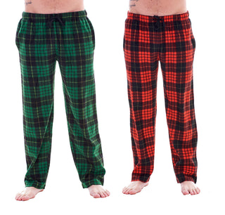 Keanu Mens 2 Pack Lounge Pants - Red/Green Tartan Design - Sizes S - 2XL