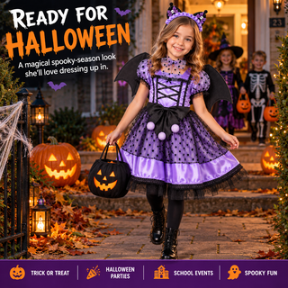 Girls Kuromi Costume with Wings - Sizes 3-5 to 7-9 - Halloween