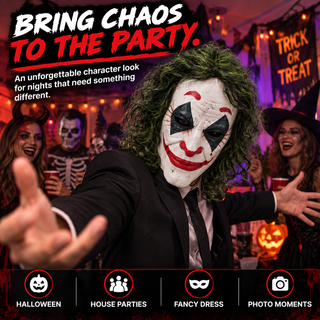Adults Scary Joker Clown Latex Mask – Halloween Fancy Dress Costume