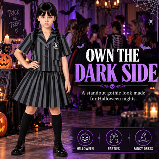 Girls Gothic Schoolgirl Halloween Costume Fancy Dress – Sizes 5-6 to 9-10