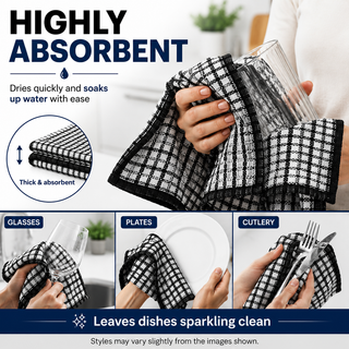 K Collection Cotton Check Wonderdry Tea Towels 50 x 70cm – Black, Grey & Assorted Colours