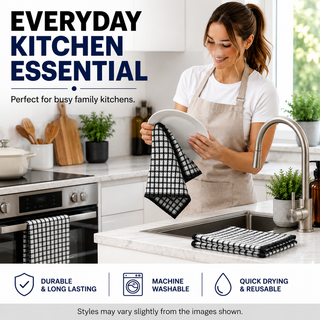 K Collection Cotton Check Wonderdry Tea Towels 50 x 70cm – Black, Grey & Assorted Colours
