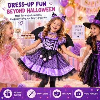 Girls Kuromi Costume with Wings - Sizes 3-5 to 7-9 - Halloween