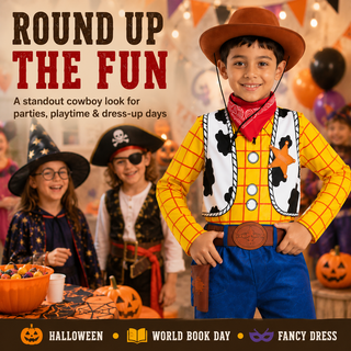 Kids Cowboy Costume –Sheriff Fancy Dress with Hat & Bandana – Sizes 3-4 to 7-8
