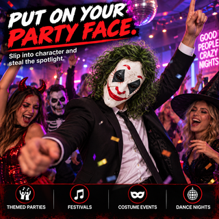 Adults Scary Joker Clown Latex Mask – Halloween Fancy Dress Costume