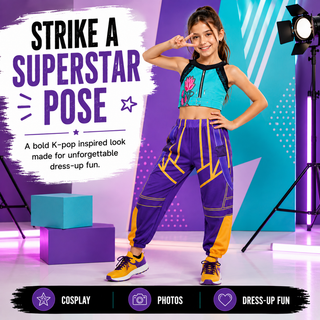 Girls K-Pop Costume Dance Performer Fancy Dress – Sizes 5-6 to 9-10