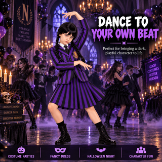 Girls Wednesday Gothic Costume with Wig - Sizes 5-6 to 9-10
