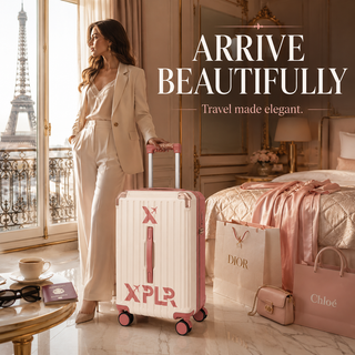XPLR Cabin Suitcase 20 Inch (55x34x24cm) - Hard Shell Carry On Luggage with USB Charging Port, Cup Holder, TSA Lock, 360° Spinner Wheels, Lightweight 2.8kg Hand Luggage for Travel