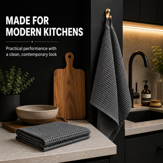 K Collection Premium Waffle Tea Towels 45 x 65cm - Highly Absorbent Quick Dry - Catering Bar Towel with Hanging Loop – Pack of 6