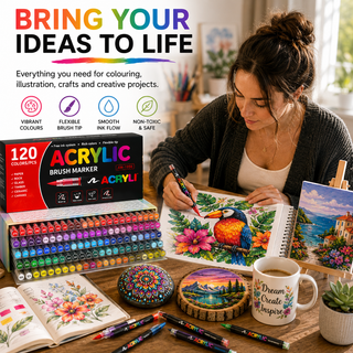 K Collection Acrylic Brush Markers Set - 72/84/120/204 Pack Options