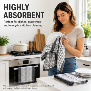 K Collection Cotton Check Wonderdry Tea Towels 50 x 70cm – Black, Grey & Assorted Colours