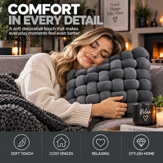 K Collection 4 Pack Knotted Cushions – 30 × 30cm Soft Woven Decorative Cushions