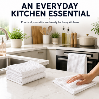 K Collection Premium Waffle Tea Towels 45 x 65cm - Highly Absorbent Quick Dry - Catering Bar Towel with Hanging Loop – Pack of 6