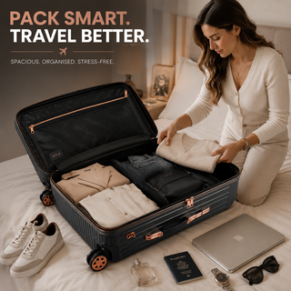 XPLR 4 Piece ABS Luggage Set with TSA Lock, 360 Degree Spinner Wheels and Rose Gold Handle