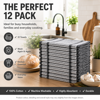 K Collection Cotton Check Wonderdry Tea Towels 50 x 70cm – Black, Grey & Assorted Colours