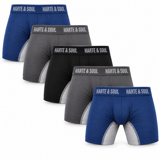 Harte & Soul Men’s Bamboo 5 Pack Anti-Chafe Boxers - Assorted Colours