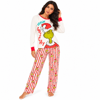 Ladies Grinch Christmas Pyjamas - Feelin’ Grinchy Festive Design - Sizes S-2XL