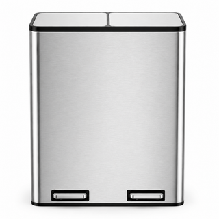 K Collection 60L Dual Recycling Kitchen Bin – Soft Close Pedal, Stainless Steel, 2 x 30L