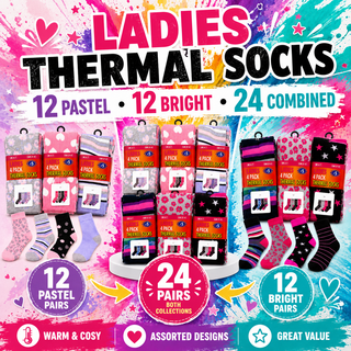 K Collection Ladies Thermal Socks 12 Pairs – Soft Pastel Colours - Warm Winter Brushed Socks for Women UK 4-7 (EUR 37-41) Assorted Designs